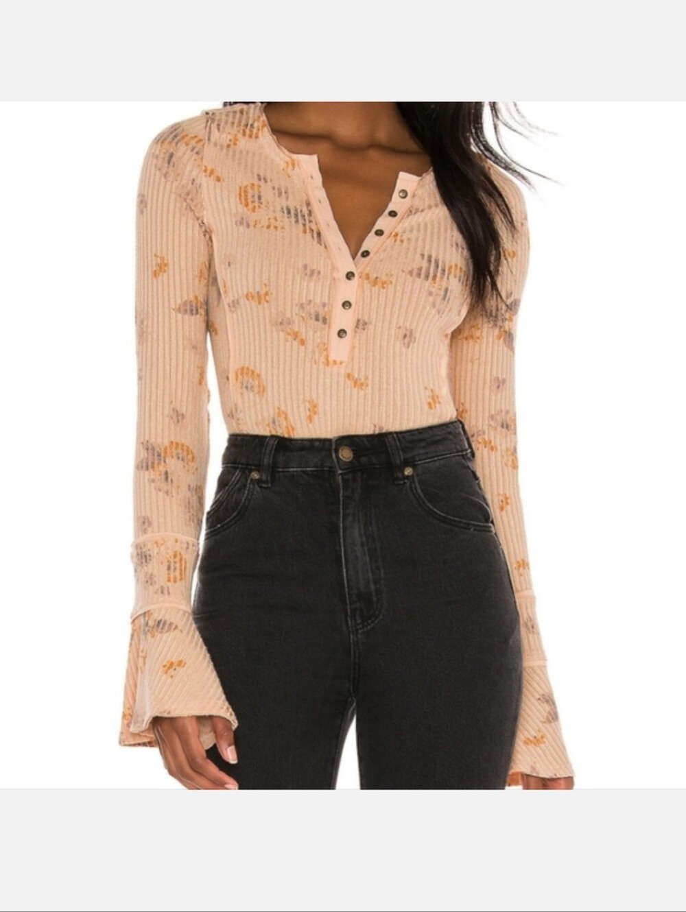 Free People LAYER ME HENLEY TOP NWOT Peach Size Medium